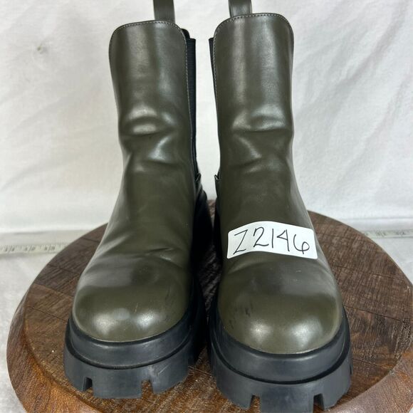 Zara Boots Womens 8 Brown Leather Ankle Lug Soles Round Toe Elastic Side Panels - Picture 11 of 13